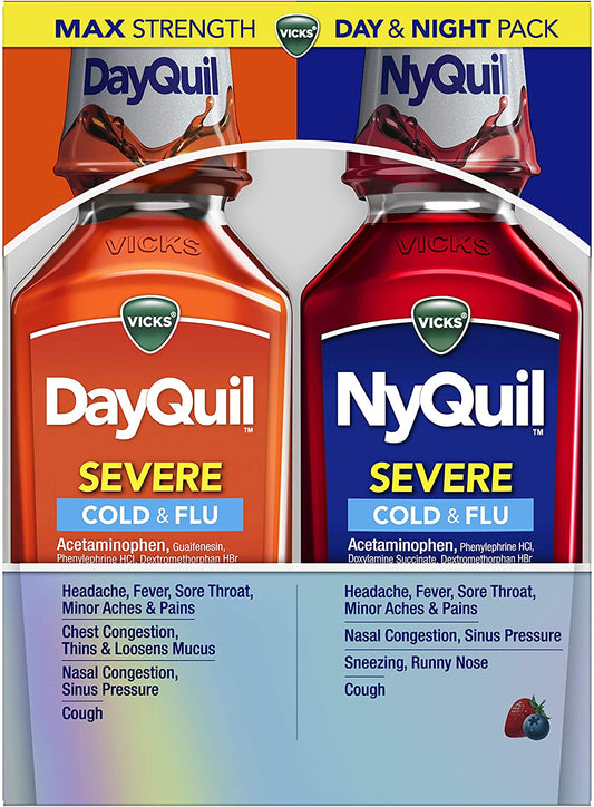 Vicks NyQuil and DayQuil Severe Cold & Flu Relief Liquid, 2 x 12 fl.oz
