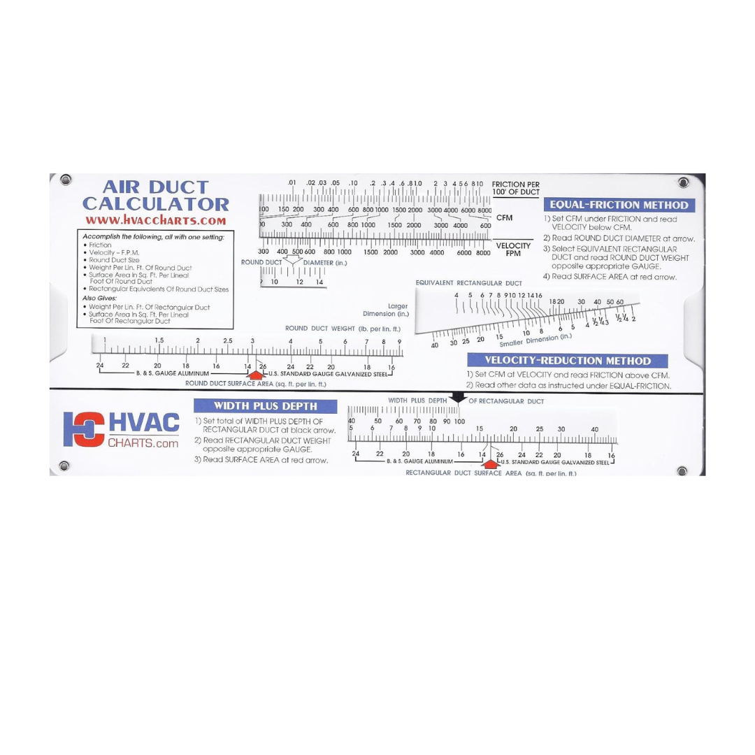 HVAC CHARTS Air Duct Sizing Calculator, 1 Count