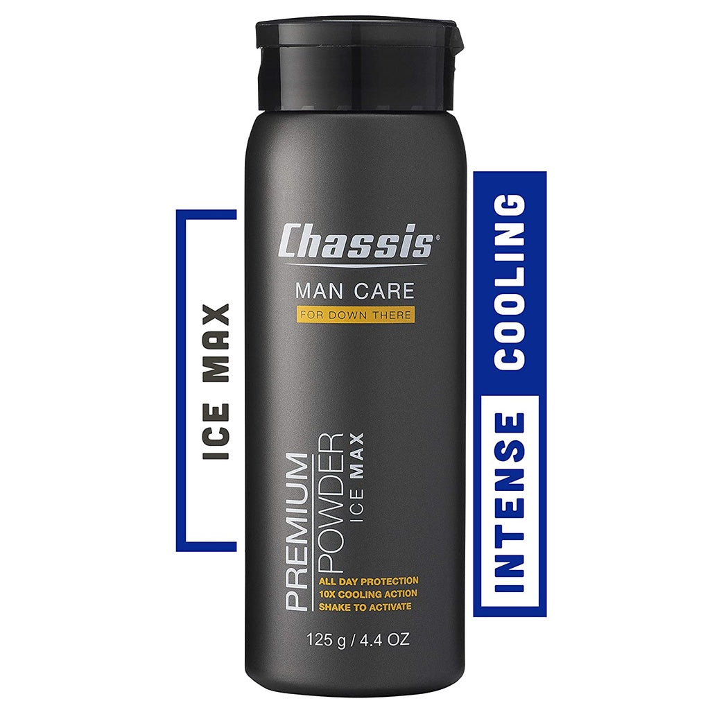 Chassis Premium ICE MAX Body Powder for Men, Intense Cooling, 4.4 oz. / 125g
