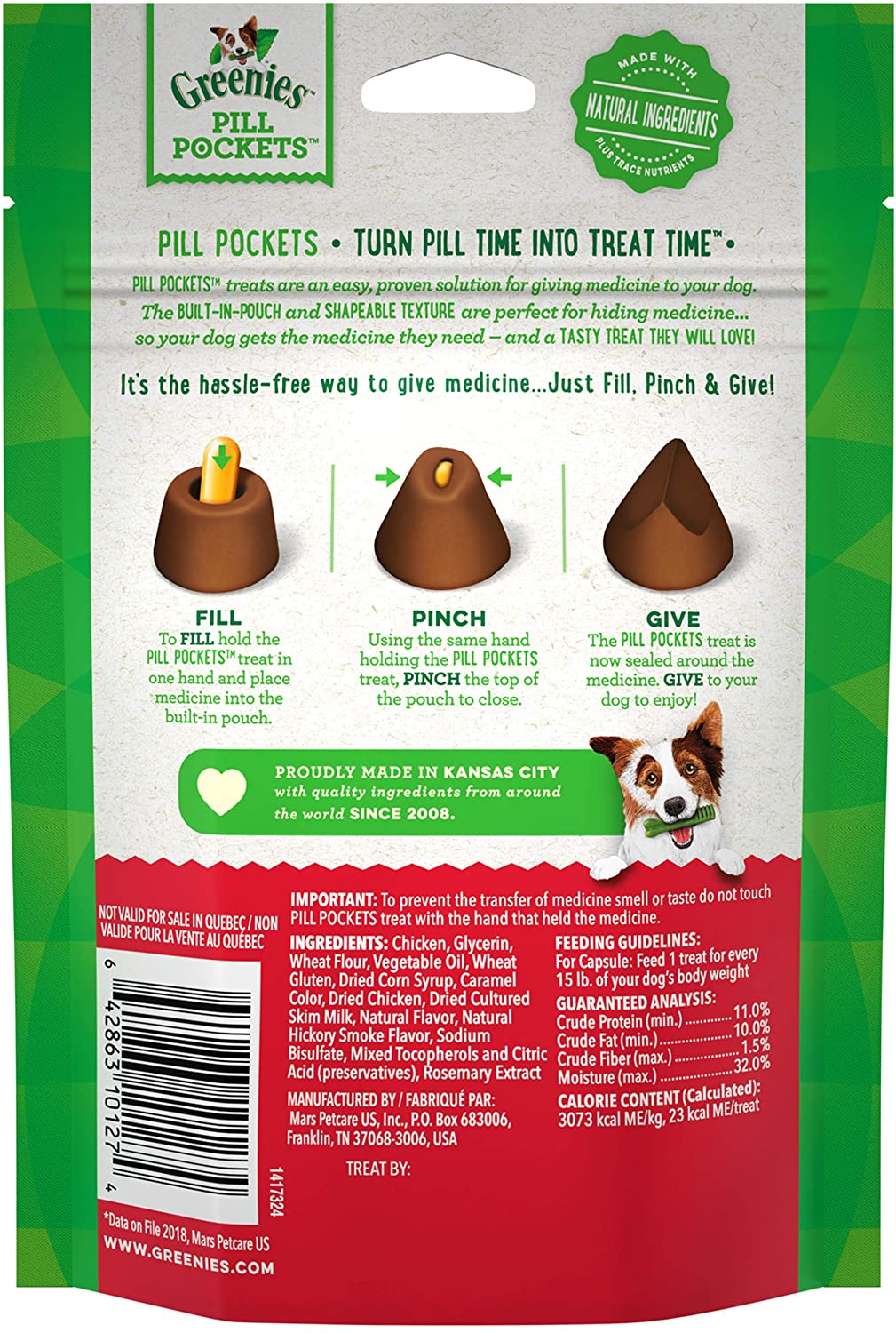 Greenies Pill Pockets Natural Dog Treats, Capsule Size, Hickory Smoke Flavor, 30 Count
