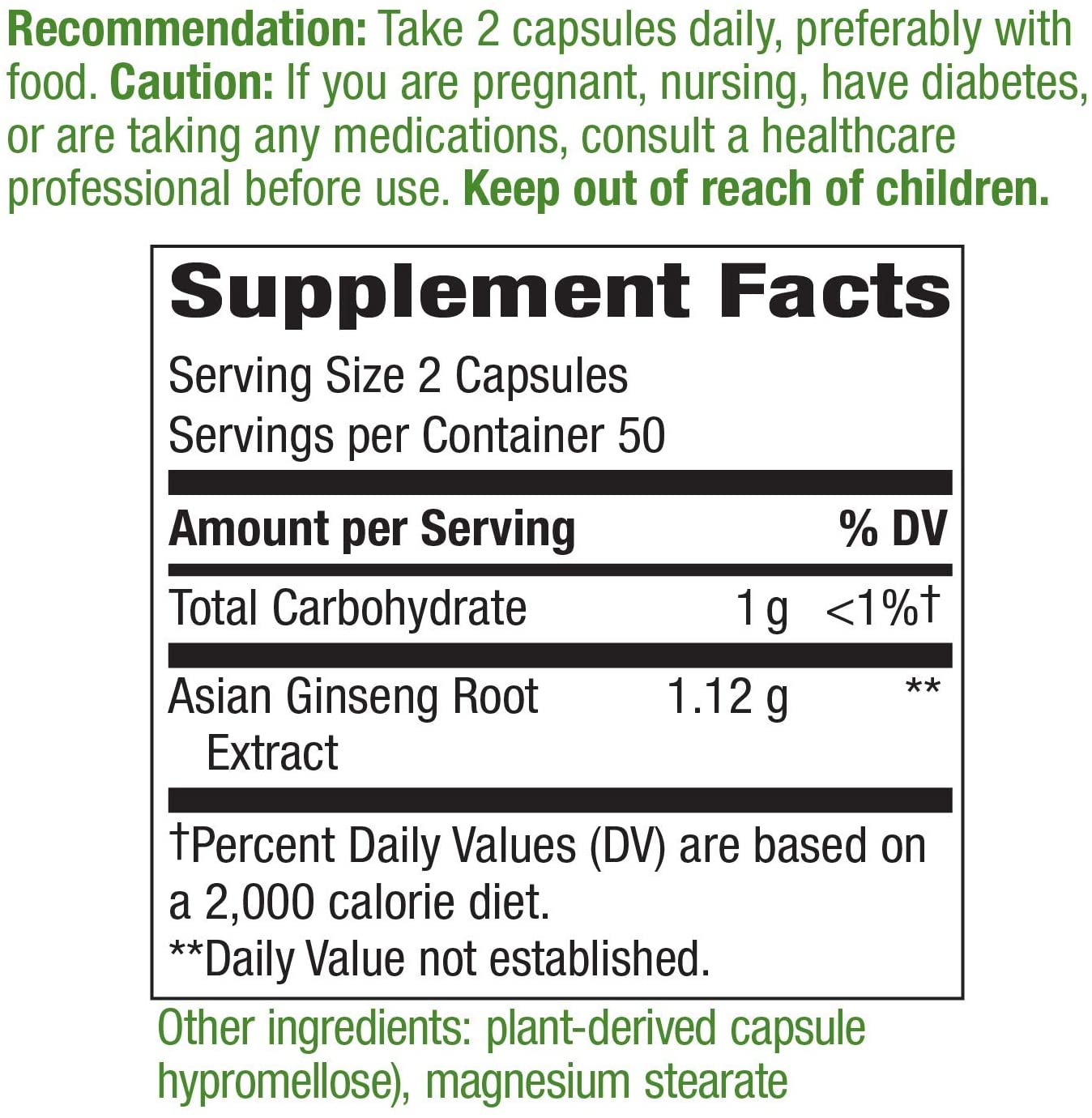 Nature's Way Premium Herbal Asian Ginseng 1,120mg per serving, 100 Veggie Caps