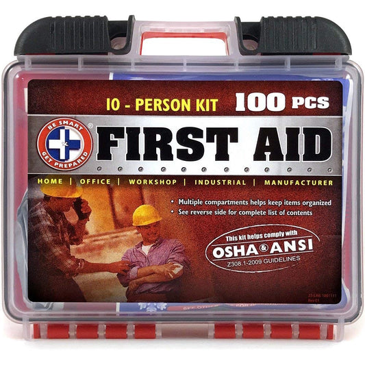 Be Smart Get Prepared 100 Piece First Aid Kit, Exceeds OSHA Ansi Standards (For 10 People)