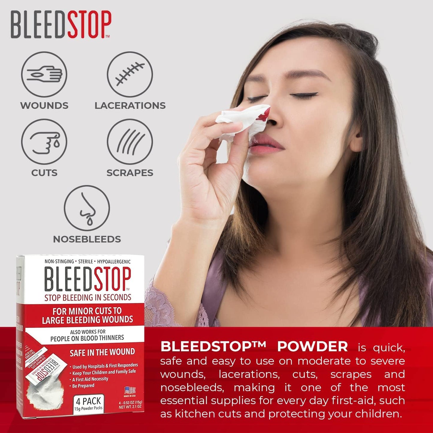 BleedStop First Aid Powder for Blood Clotting 15g (5 Pack)
