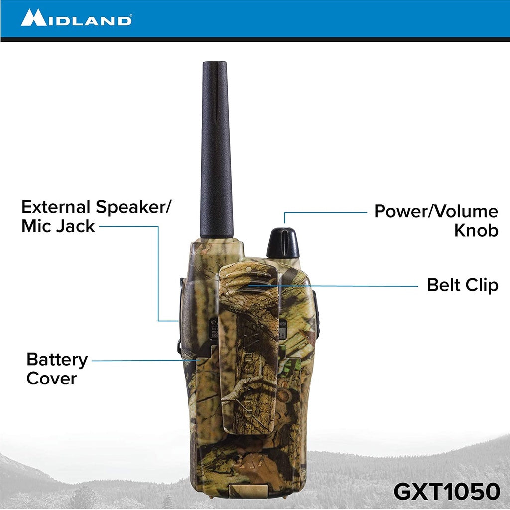 Midland GXT Pro Series GXT1050VP4 50 Channel Long Range Walkie Talkie, Black/Mossy Oak Camo, 2 Pack