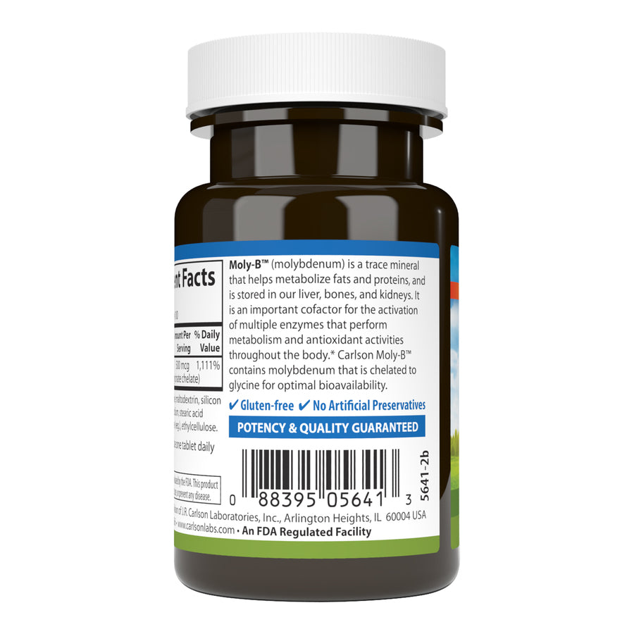 Carlson Moly-B Chelated Molybdenum 100 Vegetarian Tablets Metabolism Support & Enzyme Activation