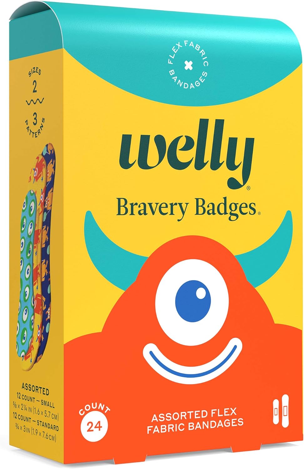Welly Bravery Badges Assorted Flex Fabric Bandages 24 Count