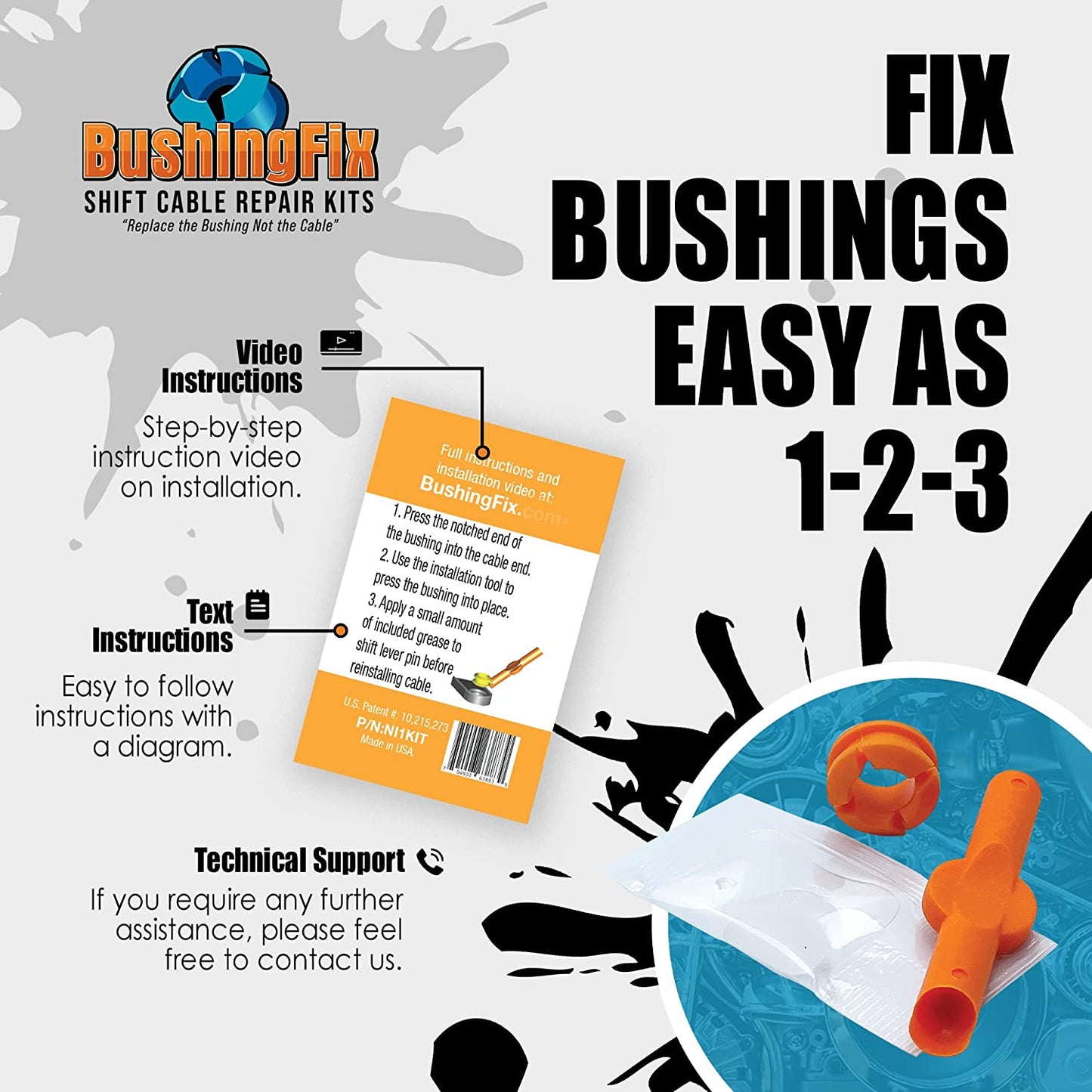 BushingFix NI1KIT Transmission Shift Cable Bushing Automatic Transmission Linkage Repair Kit