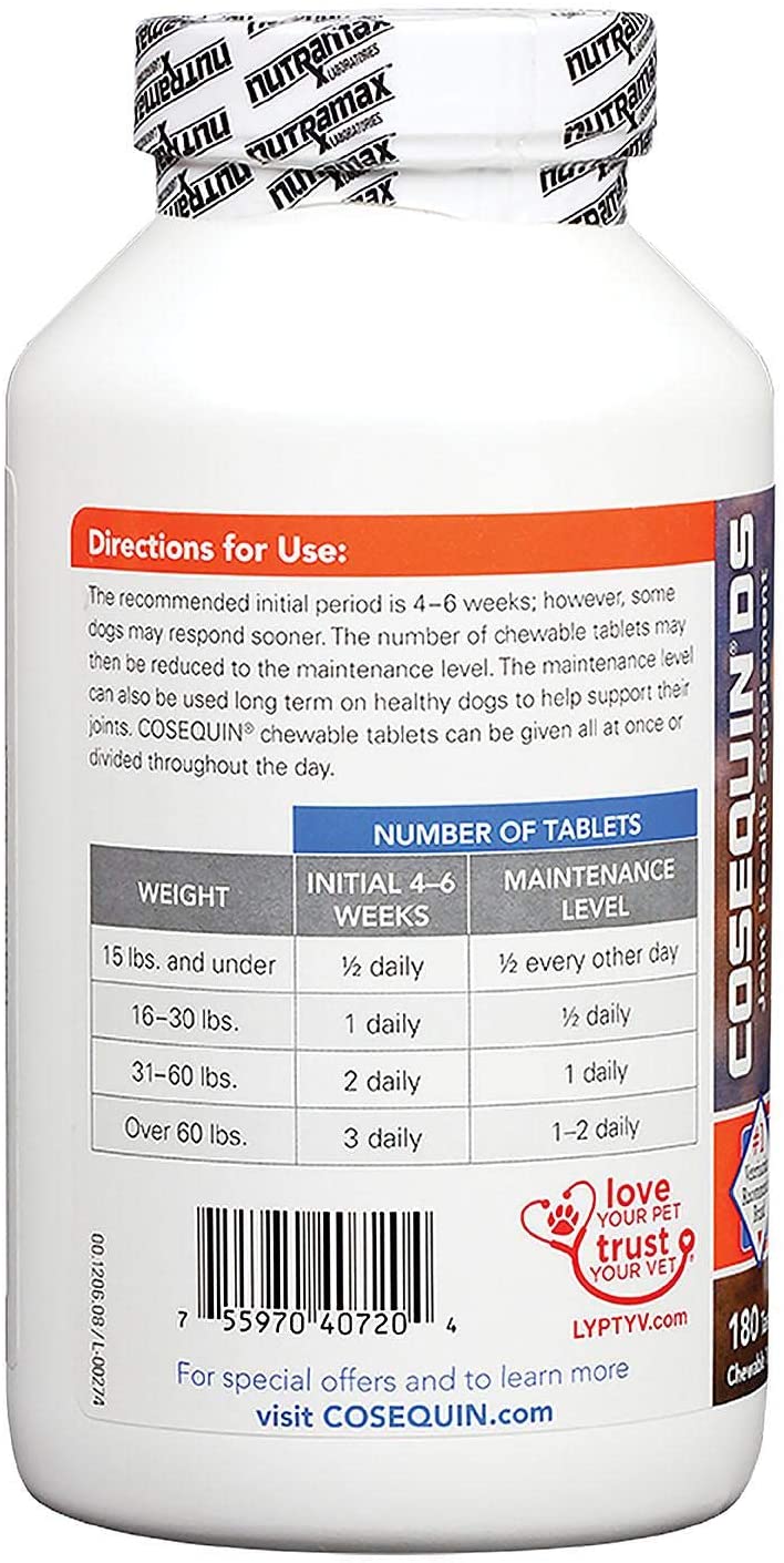 Nutramax Cosequin Maximum Strength Joint Support plus MSM for Dogs, 180 Tasty Chewable Tablets