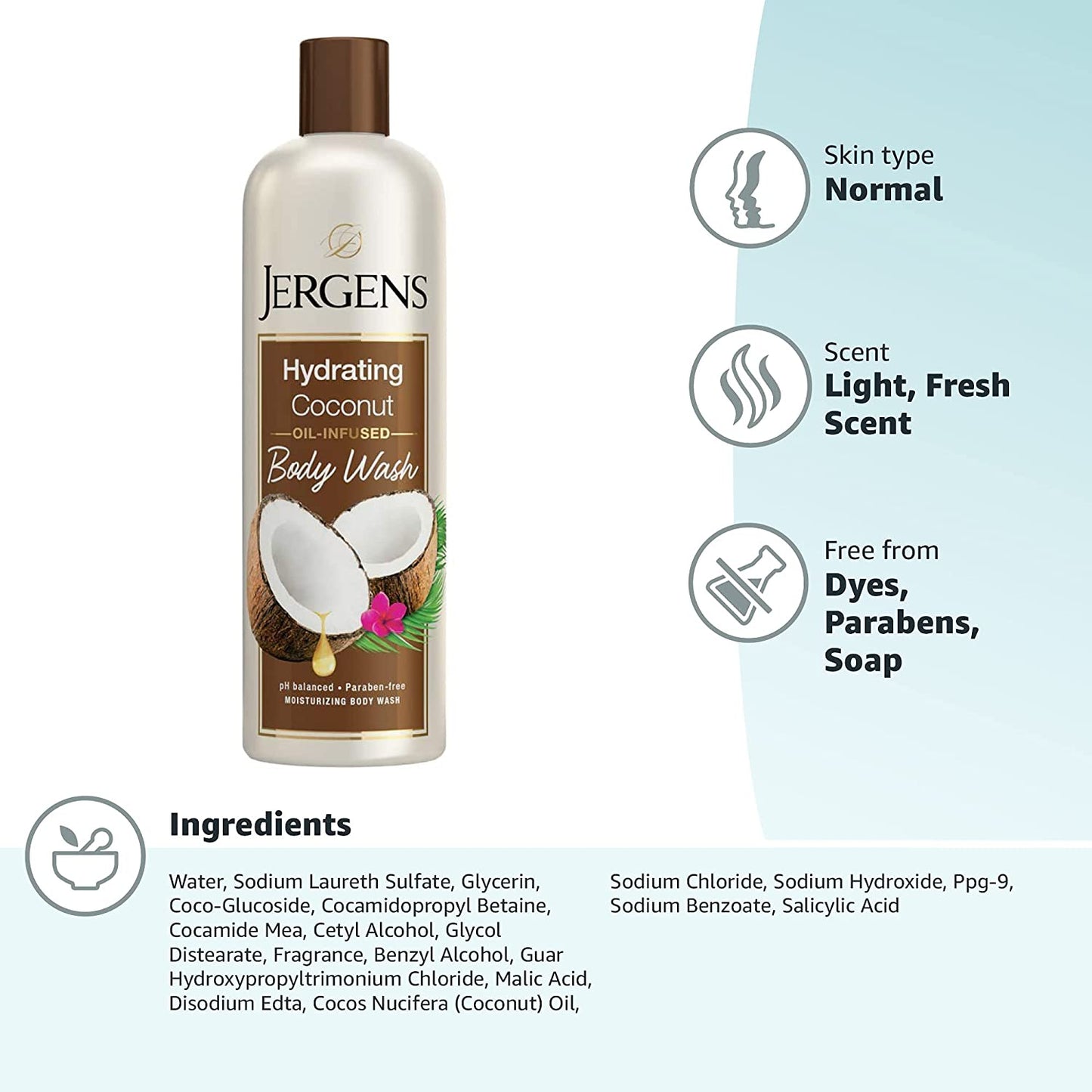 Jergens Hydrating Coconut Oil-Infused Moisturizing Body Wash, 22 fl.oz / 650ml