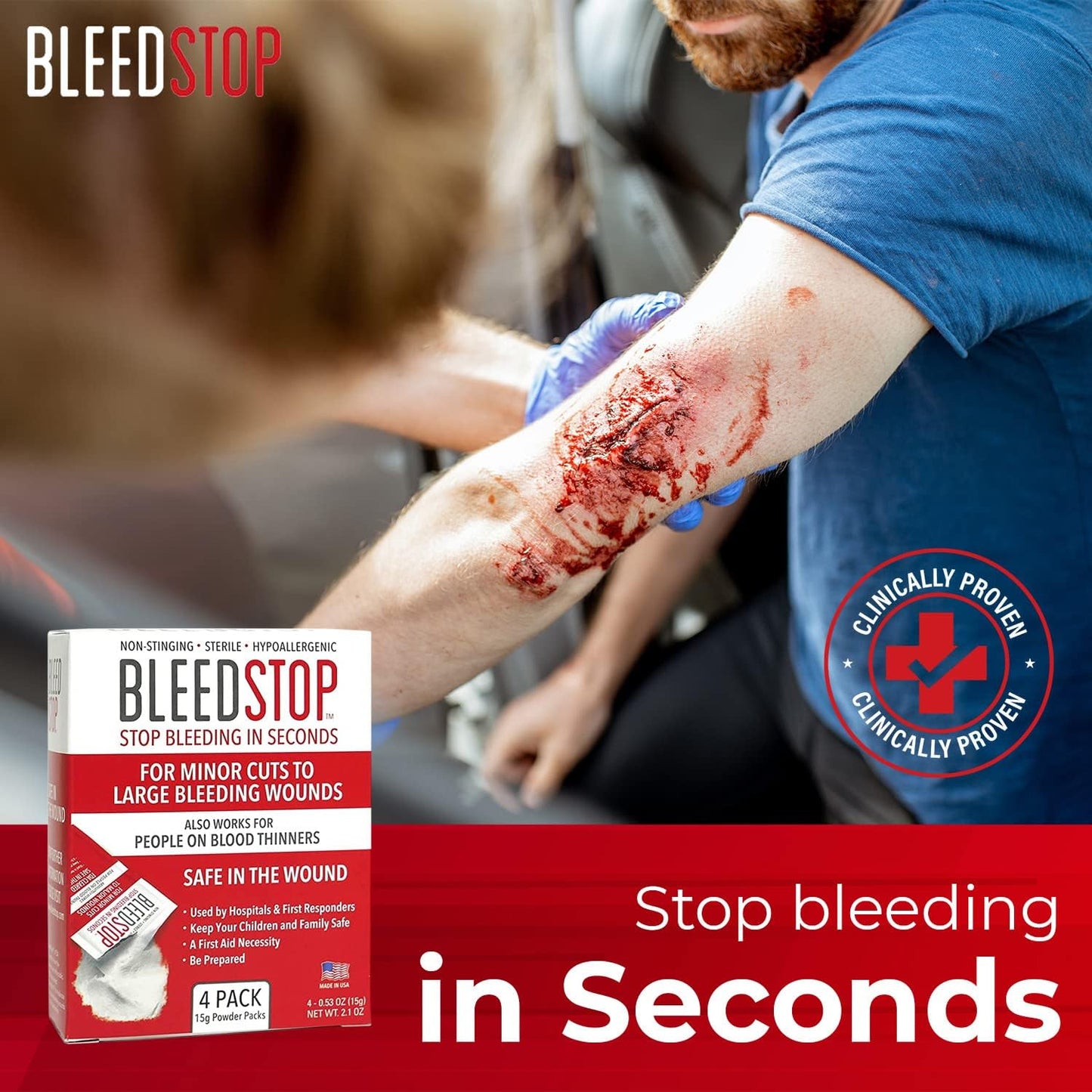 BleedStop First Aid Powder for Blood Clotting 15g (5 Pack)