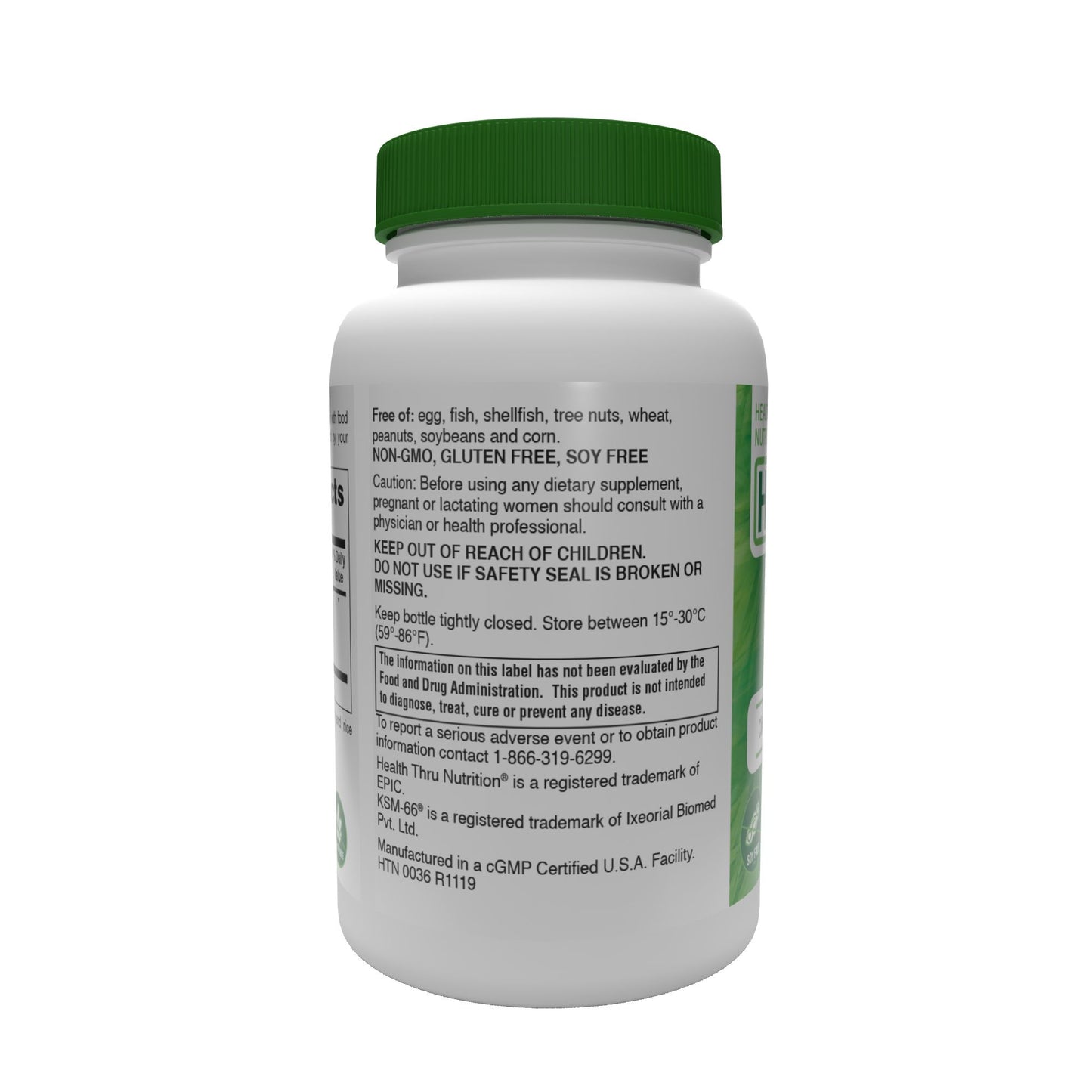 Health Thru Nutrition Ashwagandha KSM-66 500mg (NON-GMO) 90 Vegecaps Reduce Stress and Anxiety