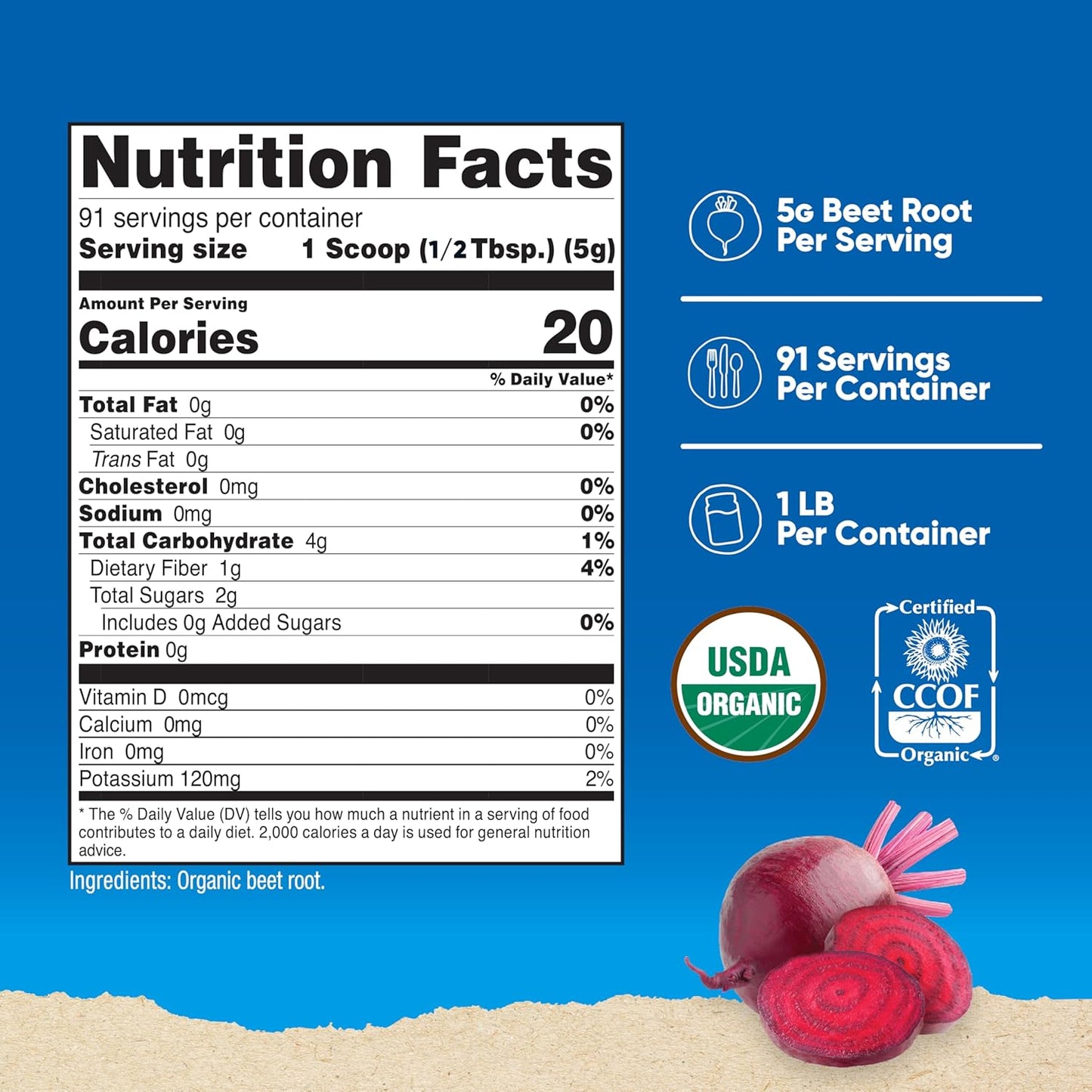 Nutricost Organic Beet Root Unflavored Powder Supplement 16.2 oz / 454g