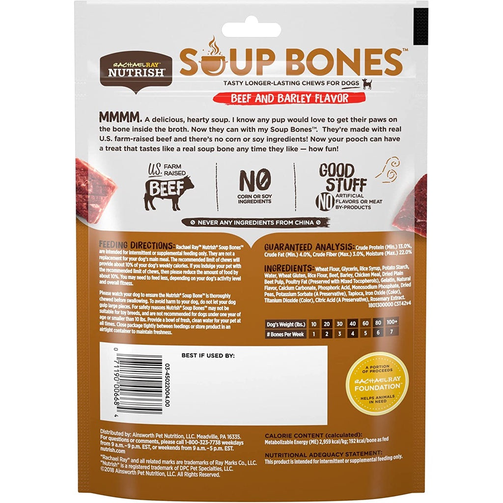 Rachael Ray Nutrish Soup Bones with Real Beef & Barley Long-Lasting Chews For Dogs Net Wt 6.3oz 179g