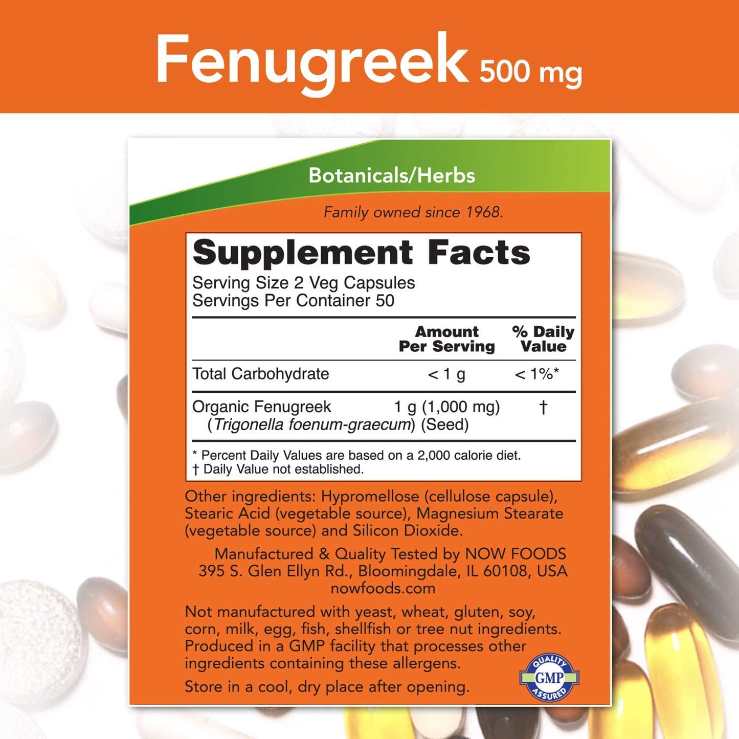 NOW Fenugreek 500mg, 100 Veg Capsules