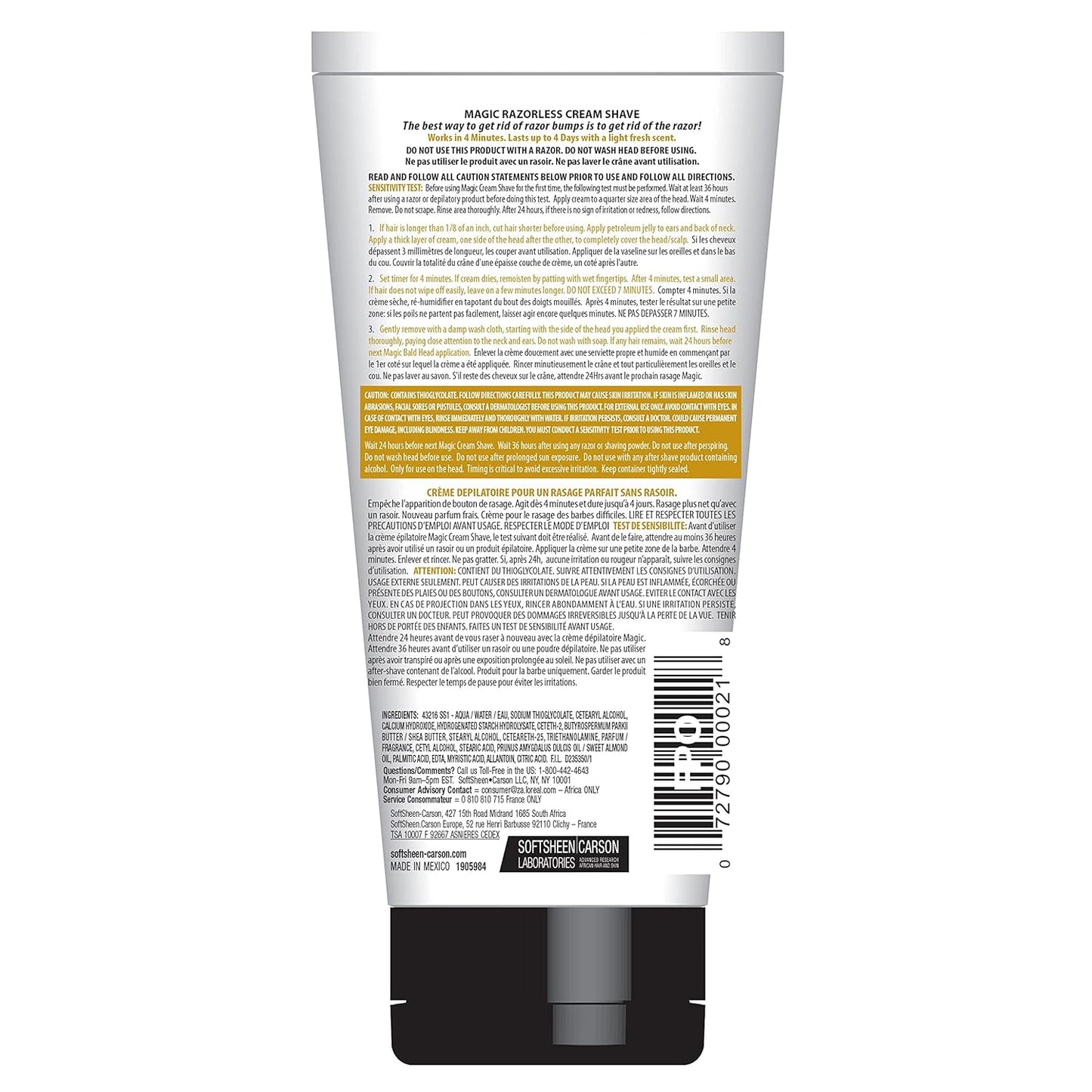 Softsheen Carson Magic Razorless Shave Cream Bald Head, 6 oz