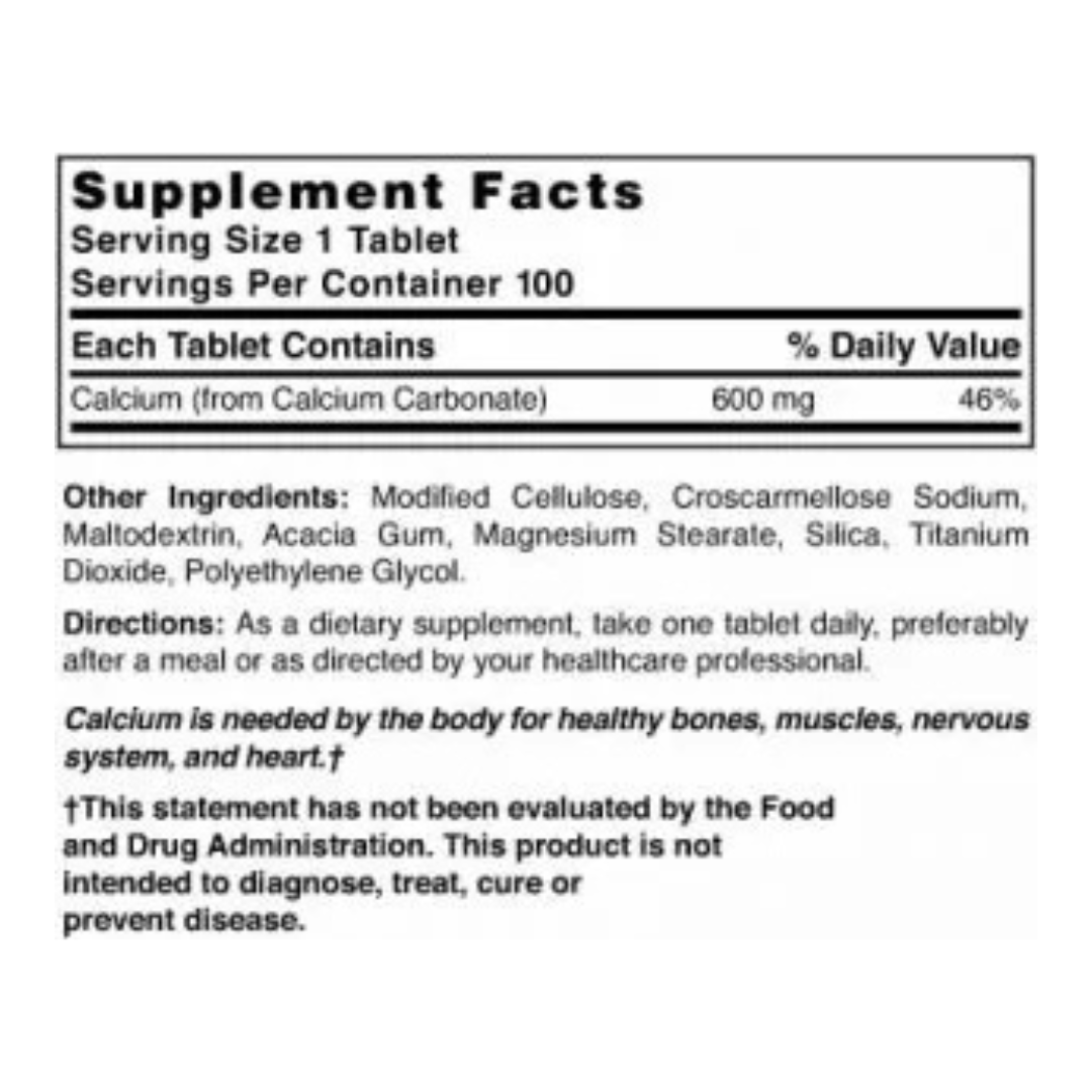 Nature's Blend Pure Calcium Carbonate 600mg Bone Support 100 Tablets