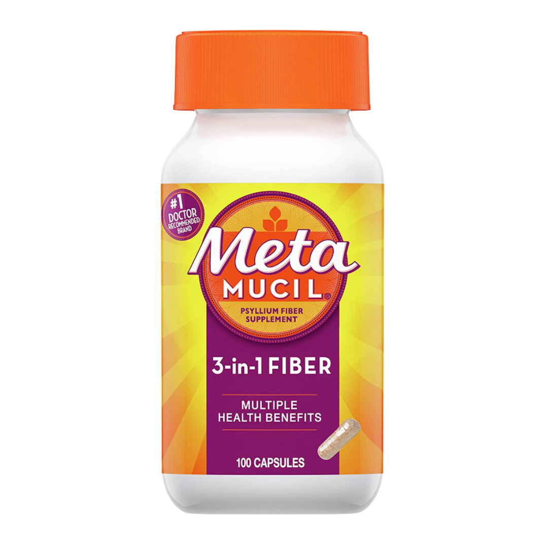 Metamucil 3-In-1, Psyllium Fiber Supplement, Multiple-Health Benefits (100 Capsules) PACKAGING MAY VARY