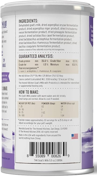 The Honest Kitchen Daily Boosters Instant Goat's Milk Natural Treat for Dogs and Cats 5.2 Oz (147.4g)