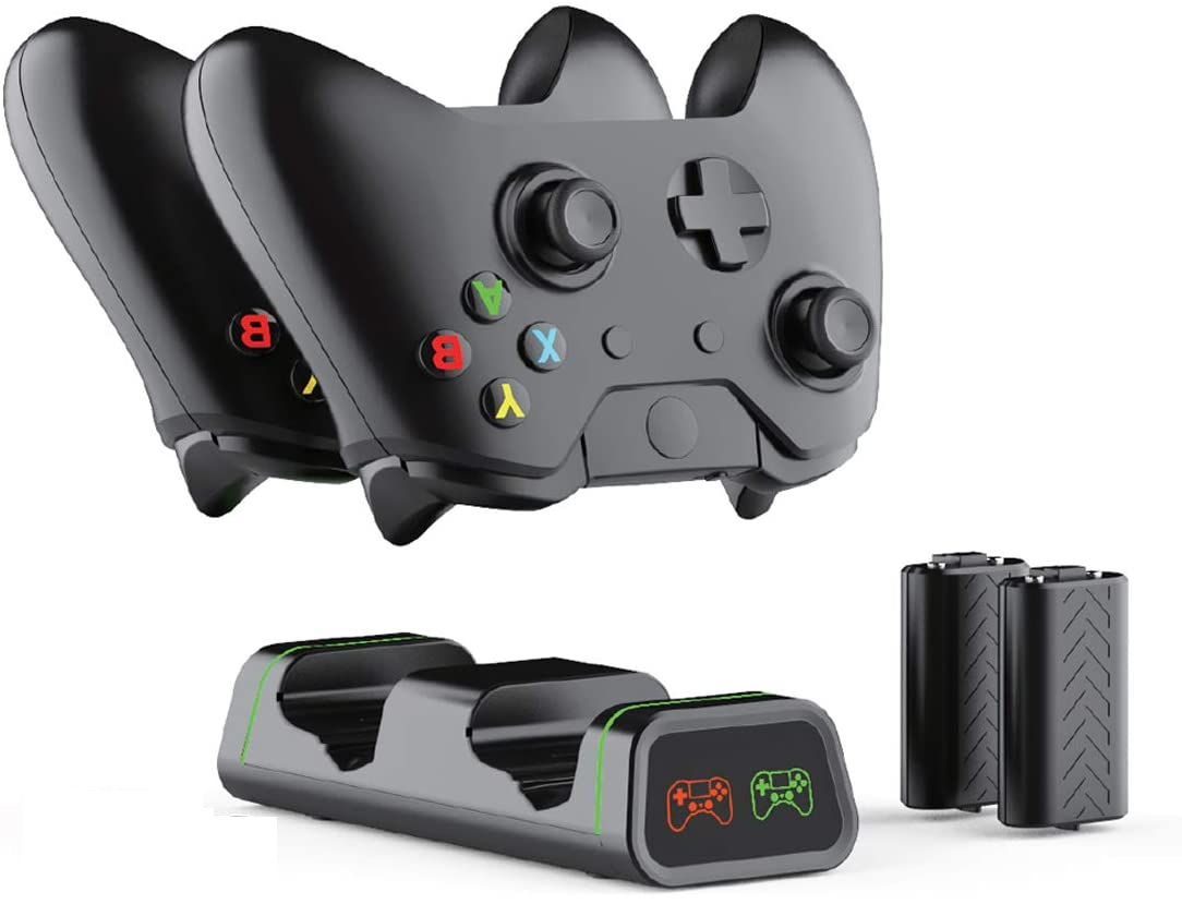 Controller Charger Charging Station Compatible with Xbox One/One X/One S/One Elite, Dual Charging Dock with 2 x 1200mAh Rechargeable Battery Packs