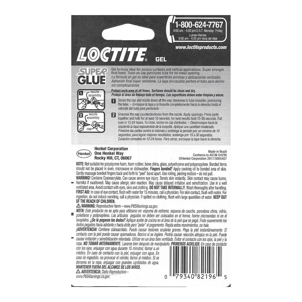 Loctite Super Glue Gel For Ceramic Paper Wood Rubber Leather Metal No Drip No Mess Henkel 0.07oz 2g