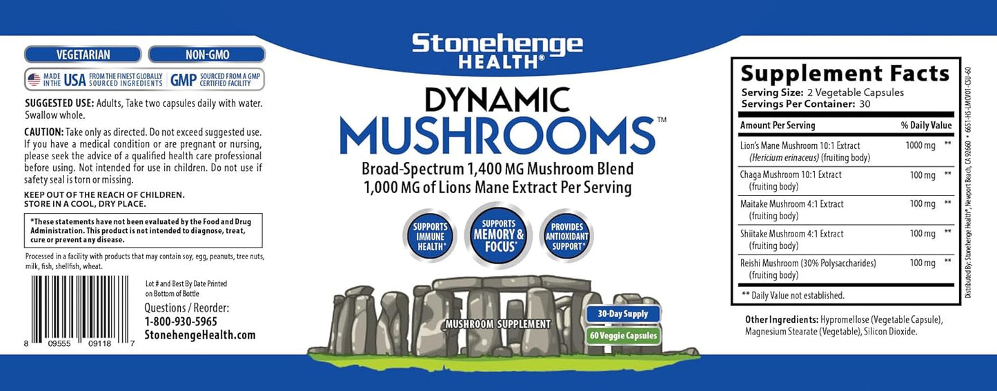 Stonehenge Health Dynamic Mushroom Support Memory & Focus 60 Capsules