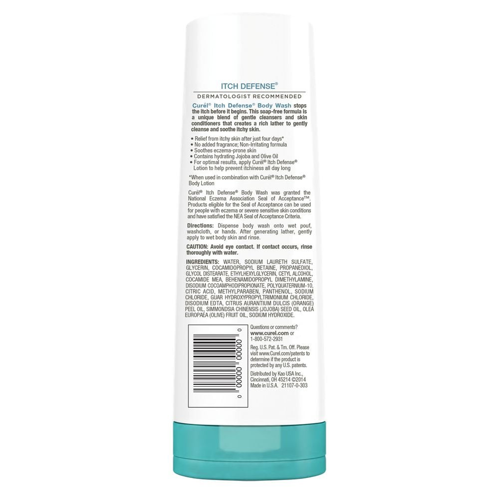Curél Itch Defense Calming Daily Cleanser, Body Wash with Hydrating Jojoba and Olive Oil, 10 fl.oz