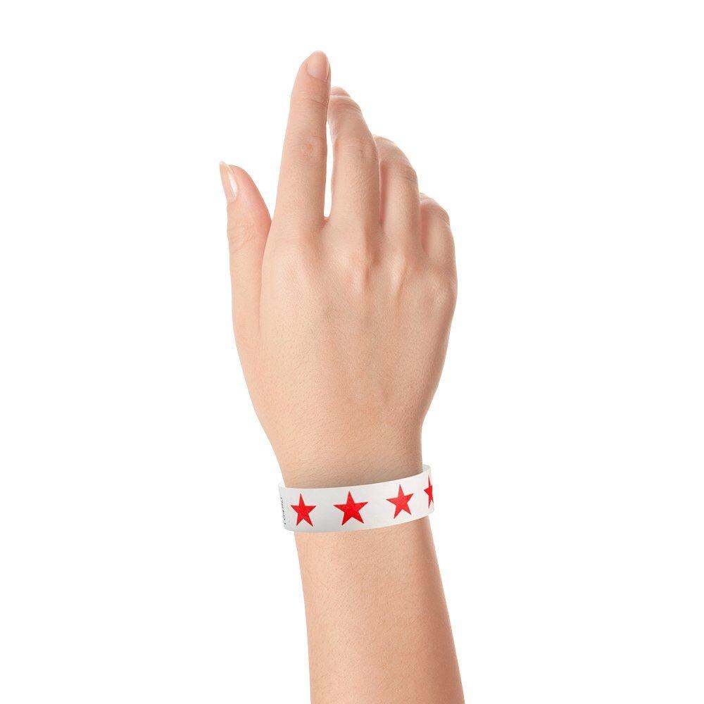 WristCo Red Stars 3/4" Tyvek Wristbands - 500 Pack Paper Wristbands for Events