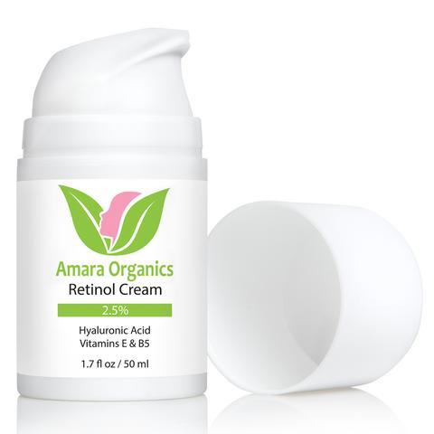 Amara Organics Retinol Cream 2.5% Hyaluronic Acid Vitamins E & B5 - 50ml