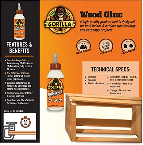 Gorilla Wood Glue 8 Ounce Bottle Natural Wood Color 8 fl oz / 236 ml