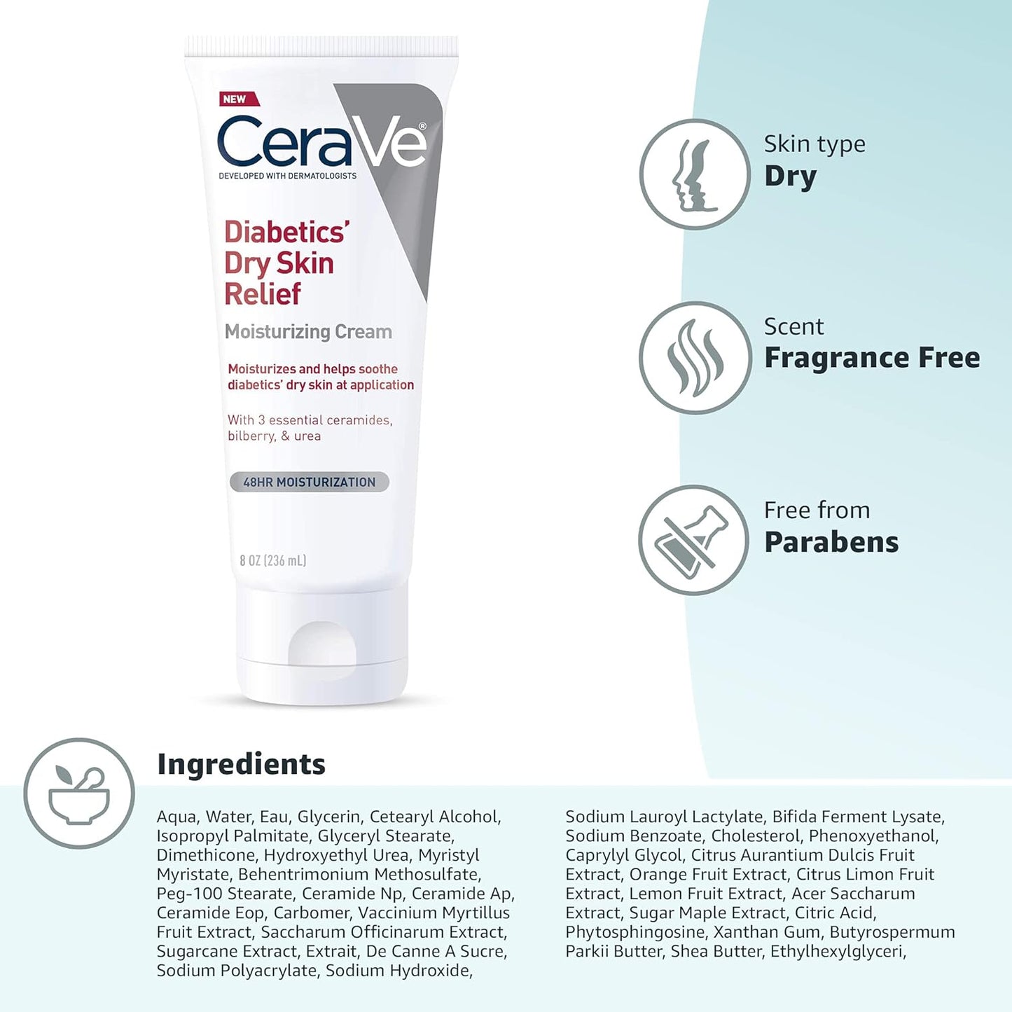 CeraVe Diabetics Dry Skin Moisturizing Cream 8 fl oz / 236ml