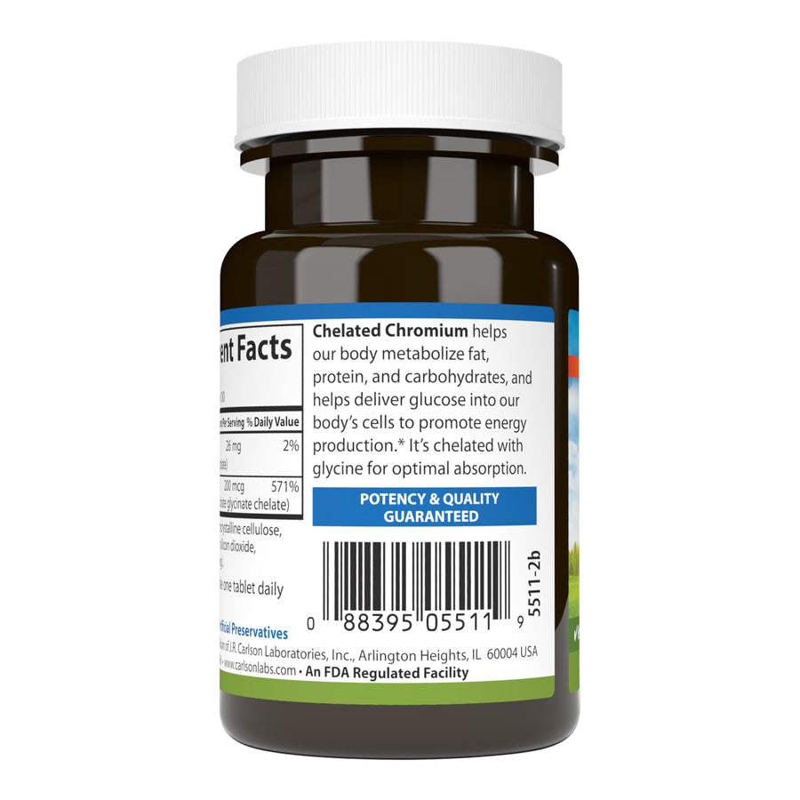 Carlson Chelated Chromium 200mcg Superior Absorption 100 Tablets Healthy Metabolism & Energy Production