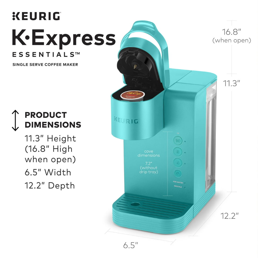 Keurig K-Express Essentials Single Serve Coffee Maker, 6-10 oz Cup & 32 oz Removable Reservoir, Tropical Blue