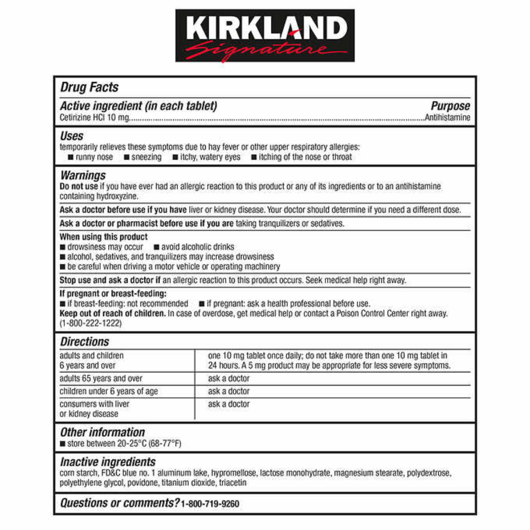 Kirkland Signature 10mg Aller-Tec 365 Tablets
