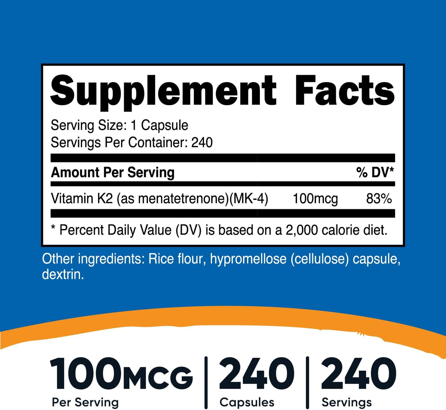 Nutricost Vitamin K2 MK-4 100mcg Supplement 240 Capsules