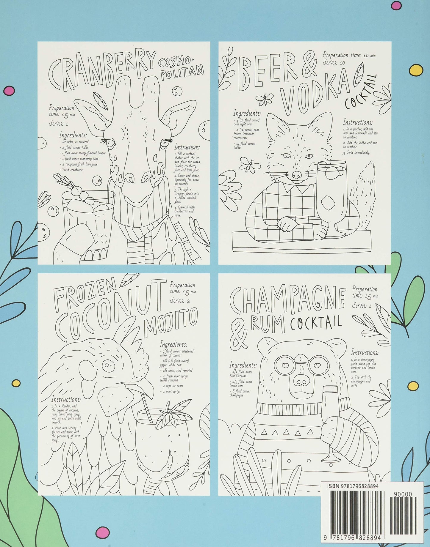 Drinking Animals Coloring Book: A Fun Coloring Gift Book for Party Lovers & Adults Relaxation