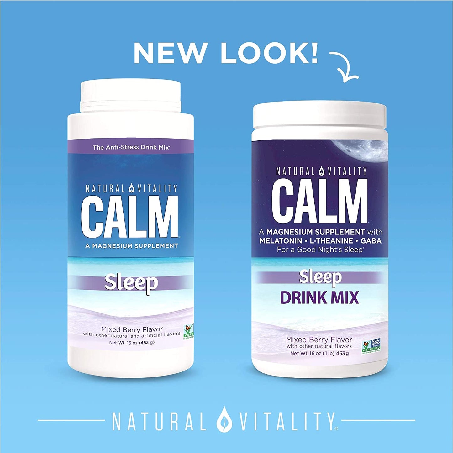 Natural Vitality Calm Sleep Magnesium Supplement with Melatonin & GABA Sleep Drink Mix, Mixed Berry Flavor, 16 oz. / 453 g