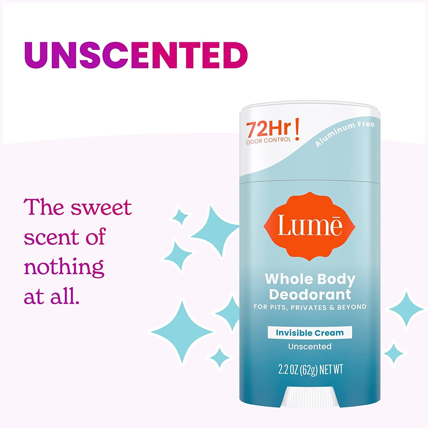 Lume Whole Body Deodorant Invisible Cream Stick 72 Hour Odor Control 2.2 ounce | Unscented