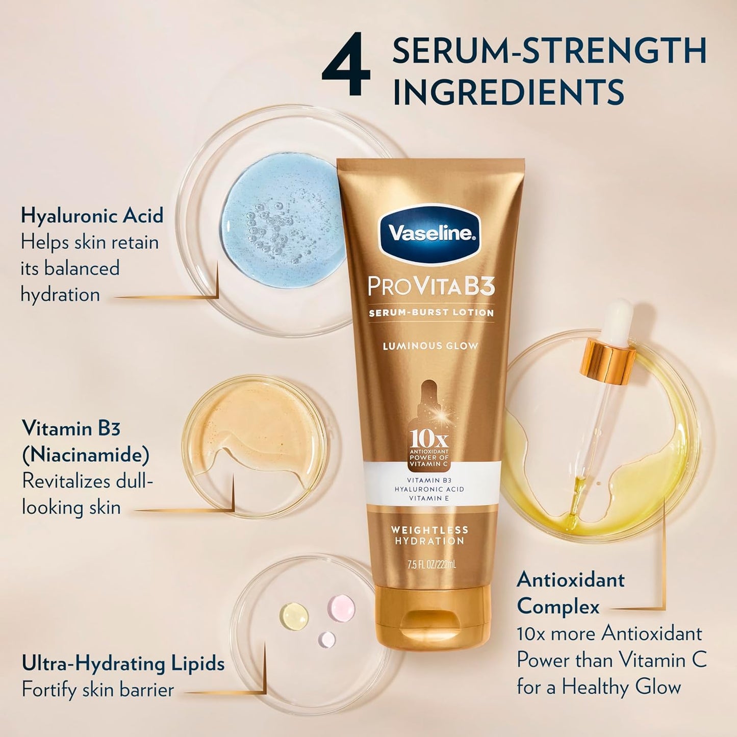 Vaseline ProVita B3 Serum Burst Lotion Weightless Hydration, 222 ml / 7.5 fl. oz.