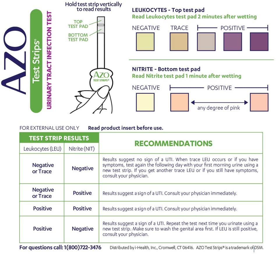 AZO Urinary Tract Infection (UTI) Test Strips, 3 Self-Testing Strips Accurate Results in 2 Minutes