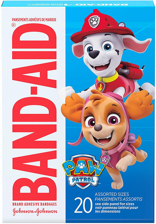 Band-Aid Brand Adhesive Bandages for Minor Cuts & Scrapes Paw Patrol Characters for Kids and Toddlers, 20 Assorted Sizes PACKAGING MAY VARY