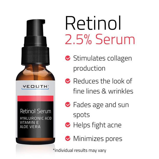 Yeouth Retinol Serum with Hyaluronic Acid, Vitamin E & Aloe Vera, 1 fl.oz / 30 ml