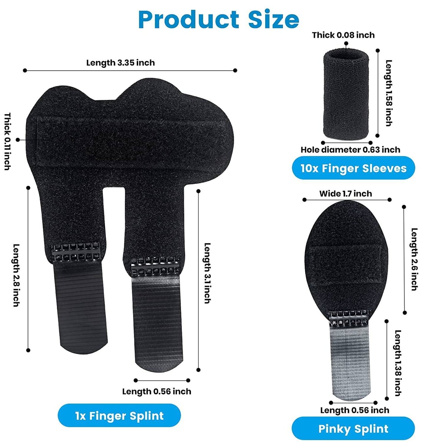 Ednyzakrn Sports Protect Finger Splint Black 2 Set of Trigger Finger Brace + 10 Nylon Sleeves