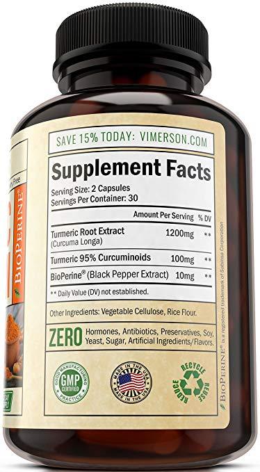 Vimerson Health Turmeric Curcumin with Bioperine (60 Vegetarian Capsules)