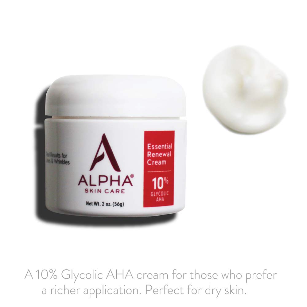 Alpha Skin Care Essential Renewal Cream 10% Glycolic AHA for Fine Lines & Wrinkles, 2 oz. / 56g