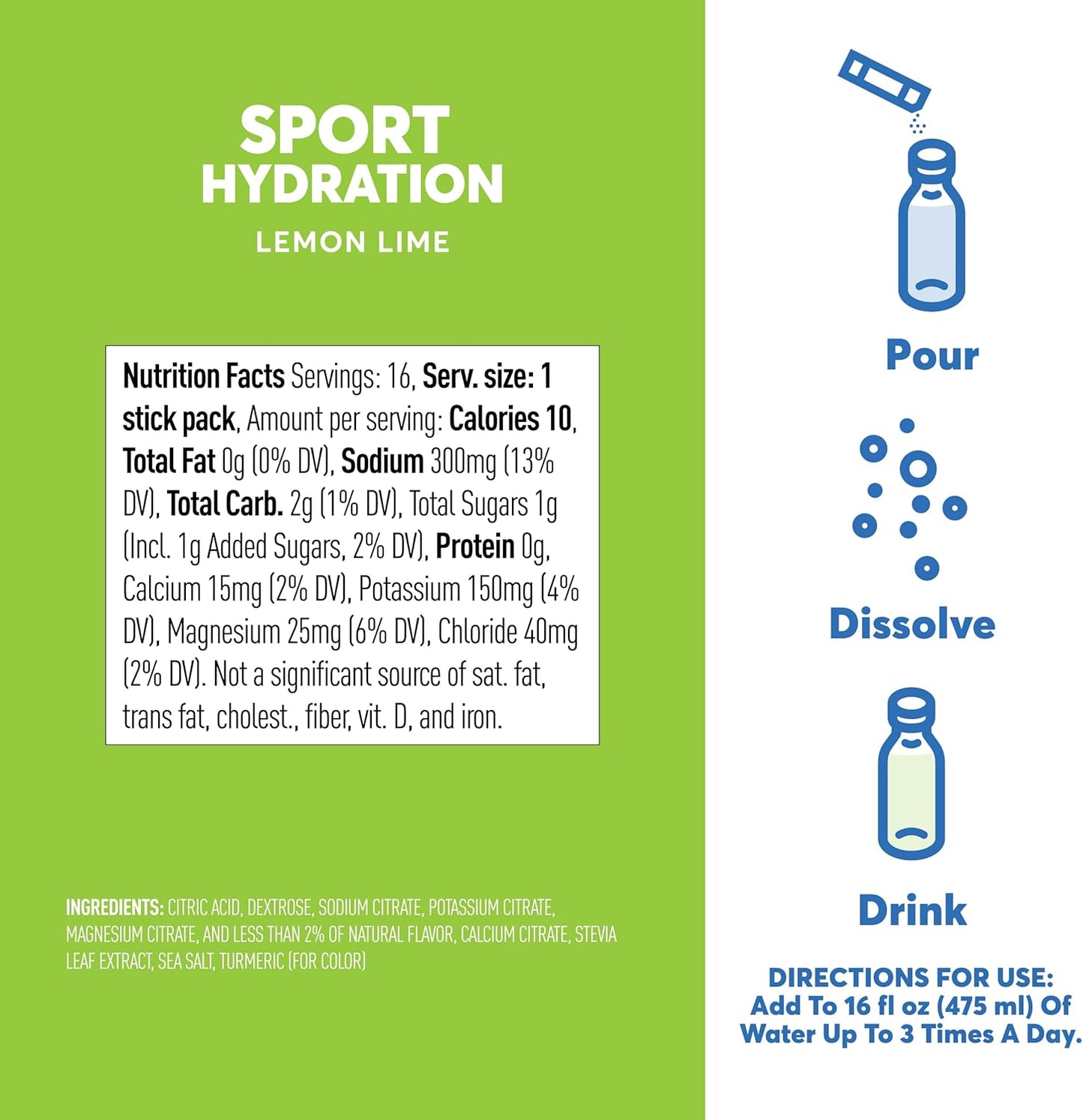 Nuun Sport Hydration Electrolyte Powder Drink Mix, Lemon Lime Flavored, 16 Sticks, 2.9 oz / 84.8g