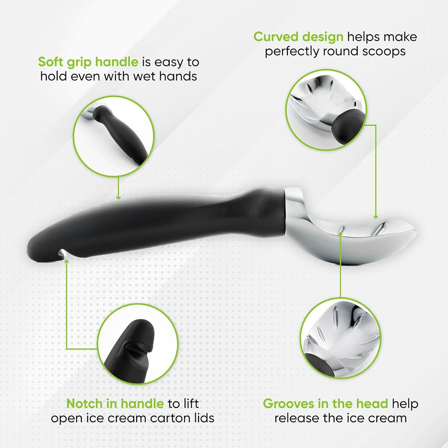 Spring Chef Ice Cream Scoop With Soft Grip Handle (Black)