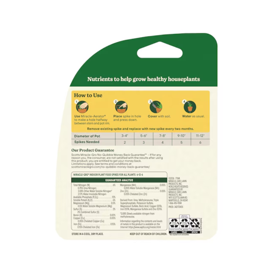 Miracle-Gro Indoor Plant Food Spikes, 24 Spikes (NPK 6-12-6)