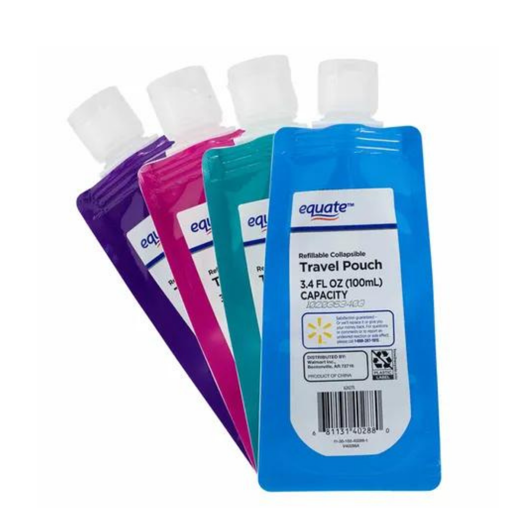 Equate Refillable Collapsible Travel Pouch Capacity 3.4 fL Oz/ 100mL COLOR MAY VARY