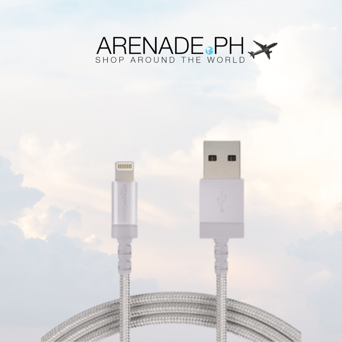 Double Braided Nylon USB Cable with Lightning Connector, Silver, 10ft 3m