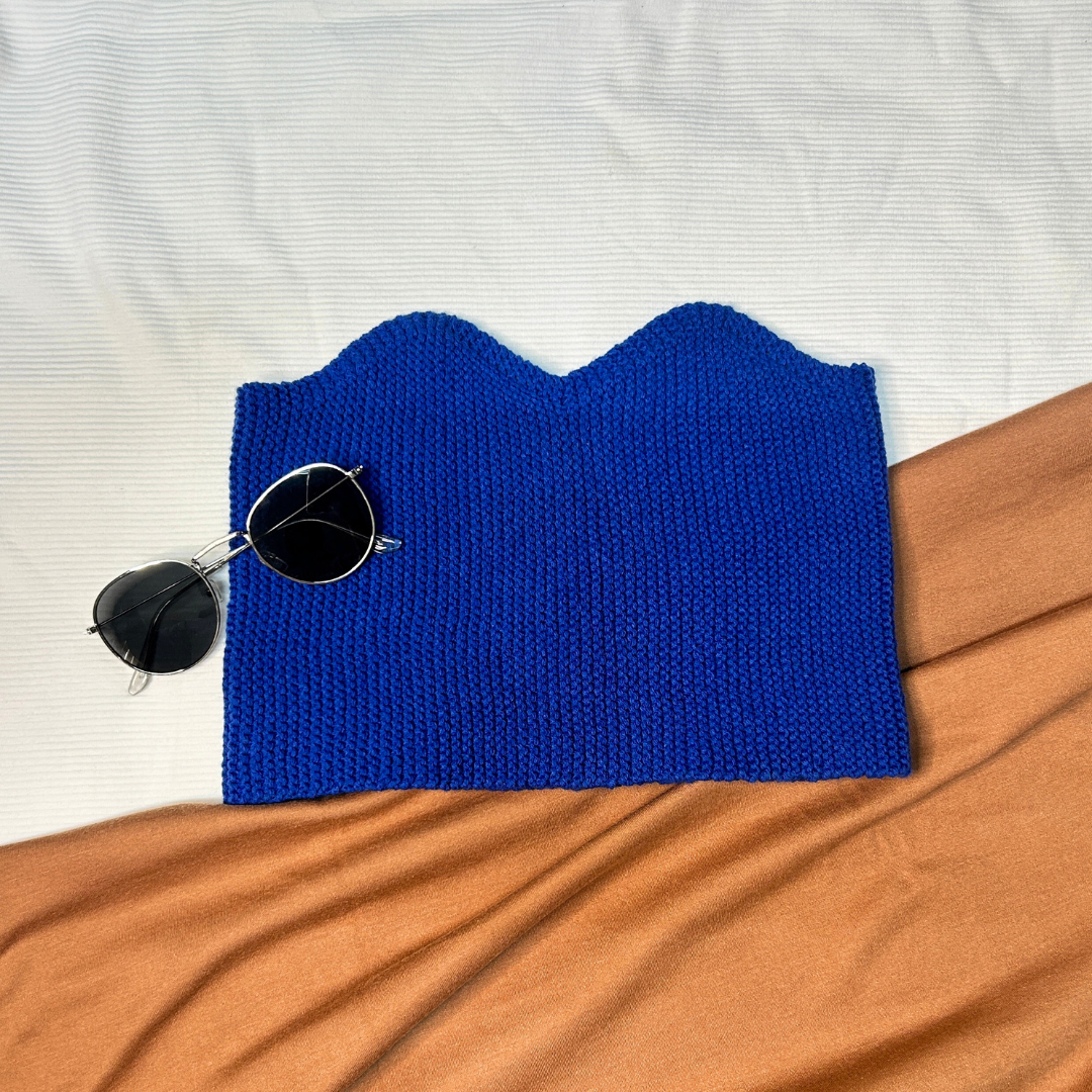 Knitted Blue Top Tube Crochet (Finished Good) Free Size